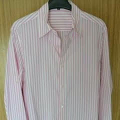 中古美品■theoryメンズ■ホワイト×ピンクストライプ綿ポリ素材長袖シャツ38のサムネイル