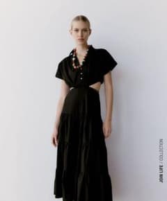 ZARA オープンショルダーポプリンワンピースのサムネイル