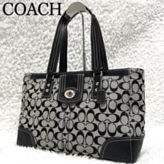 美品 COACH コーチ シグネチャー ターンロック A4 キャンバス レザー