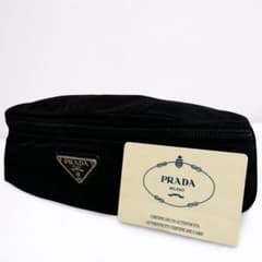 美品】PRADA プラダ ナイロンポーチ 黒 三角ロゴ ギャラカード付 正規