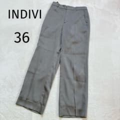 INDIVI Wide Leg Pants, Gray, Size M, Center Crease, Office Wear, Lined, Made in Japan