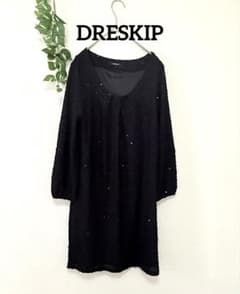 【DRESKIP】 Sequined Three-Quarter Sleeve Dress, Black (Size 38)