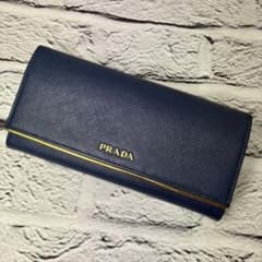 プラダ✨PRADA サフィアーノレザー 本革 ゴールド金具 長財布 ネイビー