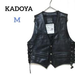 ★KADOYA カドヤ ★ バイカー　ベスト カスタム品！！ カドヤ バイカーベスト 牛革 本革 サイドレース 編み上げ 刺繍