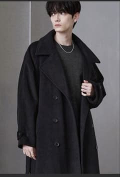 値下げ】ETELIO ブラック ウール混メルトンダブルチェスターコートM