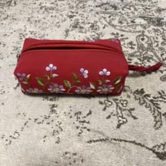 花柄 刺繍 ポーチ レッド