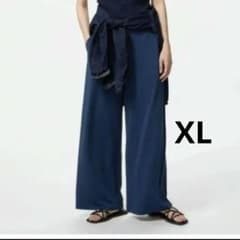 ユニクロ クレープジャージーストレートパンツ ブルー XLのサムネイル