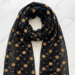 花柄ロングスカーフ ブラック×ゴールド　（52cm✕178cm）のサムネイル