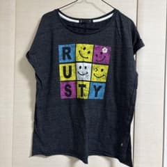 RUSTY 半袖Tシャツ スマイルプリント チャコールグレー Lのサムネイル