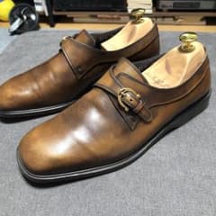 サルバトーレフェラガモ ブラウンレザーモンクストラップシューズ