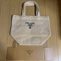新品】PRADA ノベルティ トートバッグ ラフィア 刺繍ロゴ カゴバッグ
