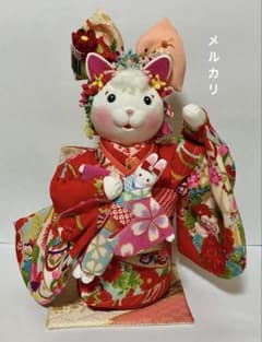 【ねこの創作人形】ちりめん細工　縮緬細工　招き猫　まねき猫　和風猫のサムネイル