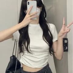 SHEIN サイドギャザー クロップド丈 半袖Tシャツ Lサイズ