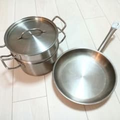 gastro line ELO GERMANY ステンレス鍋 3点セット ドイツ ELO gastroline ドイツ製ステンレス二段蒸し器両手鍋フライパンセット