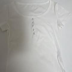 ホワイト リブ 半袖 ヘンリーネック Tシャツのサムネイル