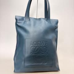 LOEWE アナグラム ショッパー トートバッグ ブルー レザー - メルカリ