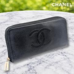 CHANEL 長財布 キャビアスキン ラウンドジップ ココマーク 黒 - メルカリ