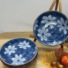 ○9/30まで掲載○和食器 藍色 花柄 小皿 4枚セット - 4