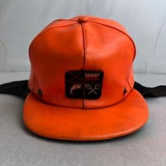 【USA帽子】レザーハンティングキャップ ワッペン 耳当てつき アウトドア 橙