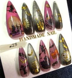 #23 ハロウィン ネイルチップ ハンドメイド かぼちゃ コウモリのサムネイル