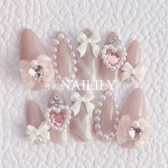 ネイルチップ ハート チェック リボン ガーリー 韓国 量産型 地雷系