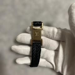 LOUIS VUITTON 編み込み レザー ブレスレット ブラック ゴールド 