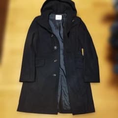 美品TAKEO KIKUCHI フードロングコート ブラック　カシミヤ　キュプラ