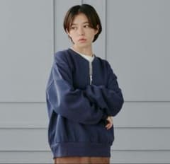 【3/815時までの価格】megumi ネイビー 裏起毛ハーフジップトレーナーL