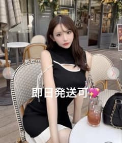cherimi スリーブリボンミニワンピース ブラック　ワンホン　韓国のサムネイル