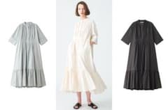 ebure エブール　ボタニカルコットンシルク バンドカラーシャツワンピース