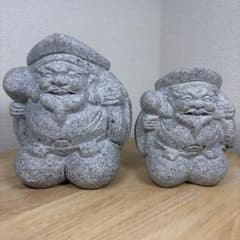 2体　大黒天 御影石 石像 七福神 縁起物 庭石 庭園置物 彫刻 美術品 骨董 2体 大黒天 御影石 石像 七福神 縁起物 庭石 庭園置物 彫刻 美術品
