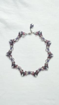 ハンドメイド一点物 紫系レースビーズネックレス