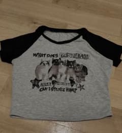猫プリント ラグラン 半袖ピチTシャツ グレー ブラックのサムネイル