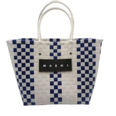 MARNI マルニ かごバッグ ブルー 白 編み込みイントレ - メルカリ