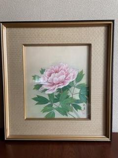 日本画　　花　牡丹　額装 額71cm×65ｃｍ 　美術品　深谷  2252 日本画 花 牡丹 額装 額71cm×65cm 美術品 深谷 2252