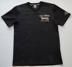 NORTON/ノートン/スクエアジャカードVネック 半袖TシャツM/縦ロゴ/刺繍