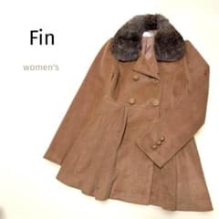 【フィン】ブラウンキャメルラビットファーダブルブレストコート金ゴールドボタン