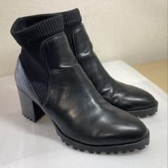 【ZARA】　ブラック レザー ニット ブーツのサムネイル