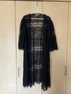 PUNYUS 黒 レース ロングカーディガン　サイズ4のサムネイル