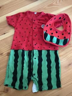 Watermelon print romper with watermelon bib