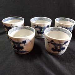 古伊万里　蕎麦猪口 　5客セット ☆ 伊万里焼 蕎麦猪口/5個 江戸時代 染付 向付 アンティーク 江戸時代