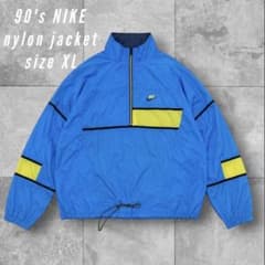 [NIKE] 90s 하프 Zip 나일론 재킷 실버 태그 블루 옐로우 XL 나이키