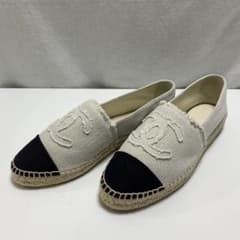 【シャネル】エスパドリーユ 38 ココマーク フラットシューズ　キャンバス 新品】CHANEL ココマーク キャンバス エスパドリーユ フラットシューズ