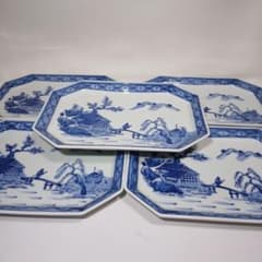 染付　海辺絵　向附　5枚セット　※メルカリのみ出品 美濃焼 幸泉 染付 山水画 約21.6㎝×約14.7㎝ 八角皿 5枚セット - メルカリ