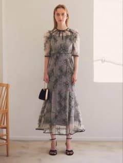 花柄リボンパフスリーブマーメイドワンピースドレス結婚式二次会成人式