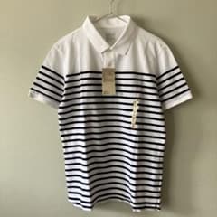 無印良品 洗いざらし 鹿の子ボーダー半袖ポロシャツ L