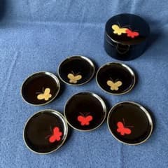 新品未使用】象彦 蝶々柄 久美皿(銘々皿6枚&収納小箱)漆器 専用外箱付