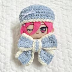 ちびぐるみ ニット帽 リボン オーダーページ 編み物 ぬい服 ぬい活 ちびぐるみ ぬい服 ベレー帽 リボンセット ラメライトブルー 編み物