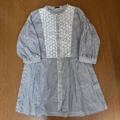 美品 TO BE CHIC カラミストライプ マオカラーチュニックブラウス 44