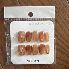 ネイルチップ ブラウン系 マグネットネイル パール付き Sサイズのサムネイル